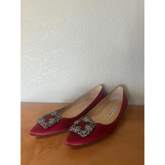 Manolo Blahnik Hangisi Satin Jewel Buckle Flats Size 39 8.5
